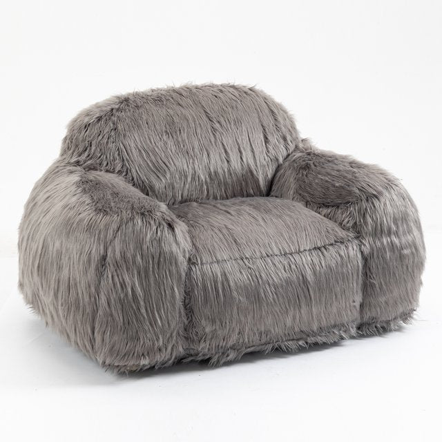 PORKISS Faux Fur Bean Bag Chair for Teens Adults, Long Hair Big Comfy Chair Sofa for Bedroom Living Room, Single Sofa Lounger Memory Foam Chair, Beige