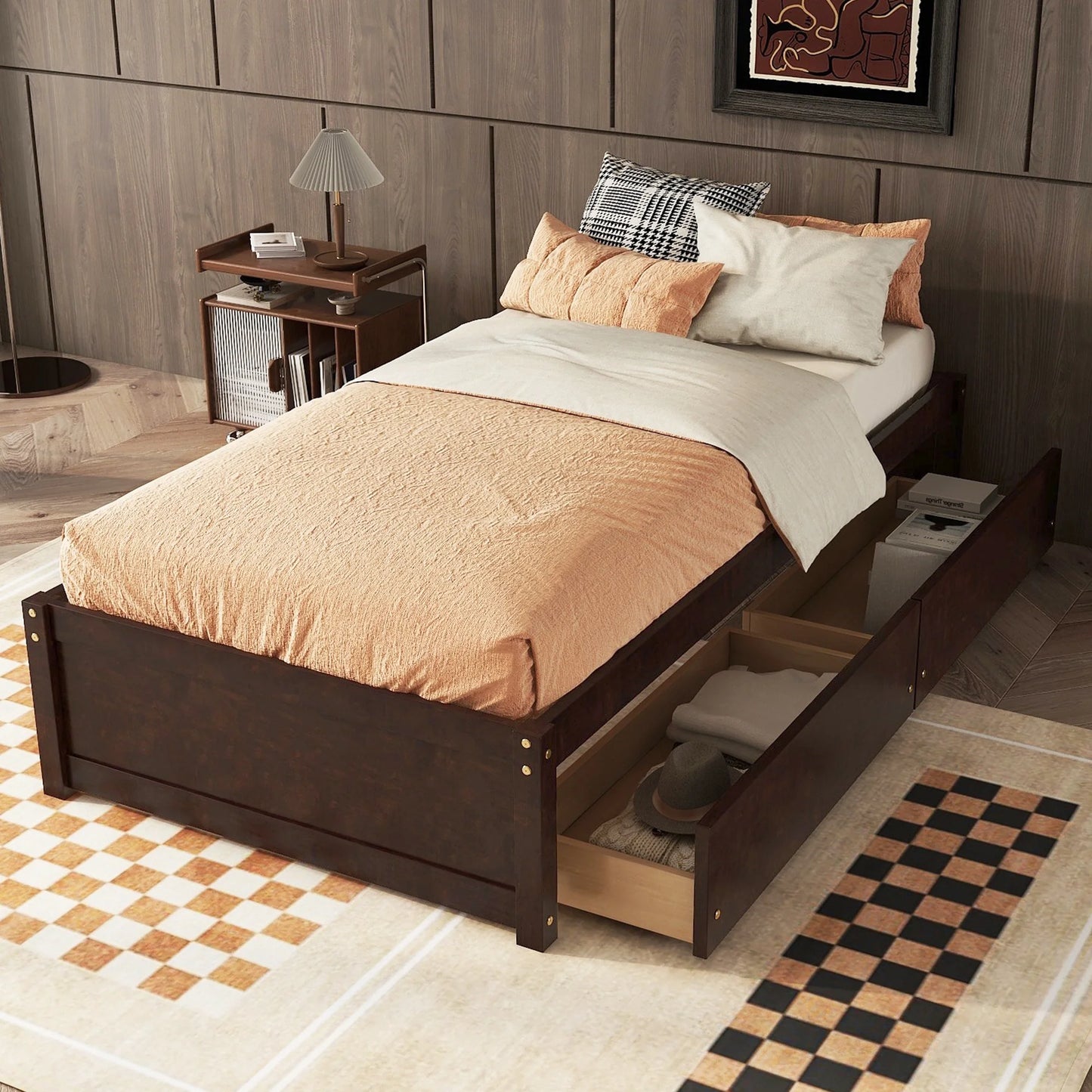 PORKISS Twin Bed for Kids with Storage Drawers, Upgrade Solid Wood Platform Bed, Kids Bed Furniture, No Box Spring Needed, White