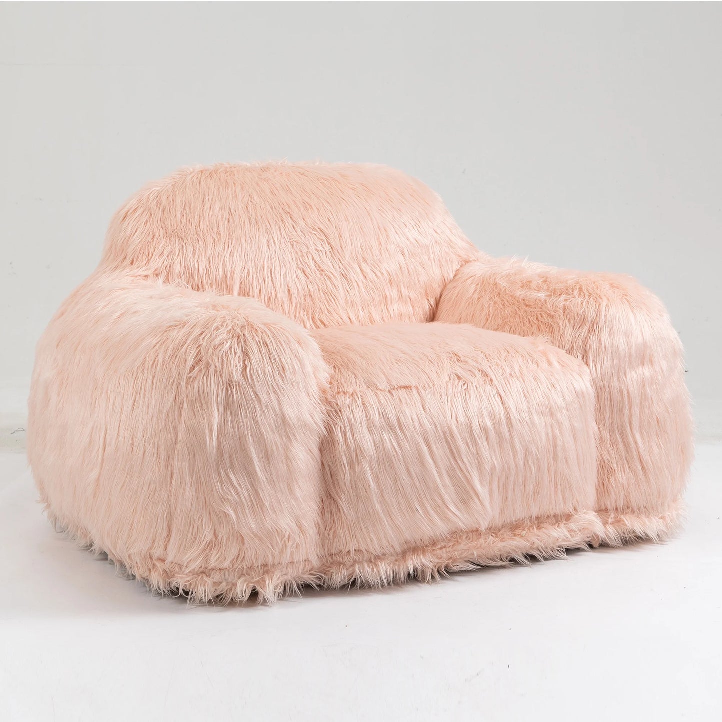 PORKISS Faux Fur Bean Bag Chair for Teens Adults, Long Hair Big Comfy Chair Sofa for Bedroom Living Room, Single Sofa Lounger Memory Foam Chair, Beige