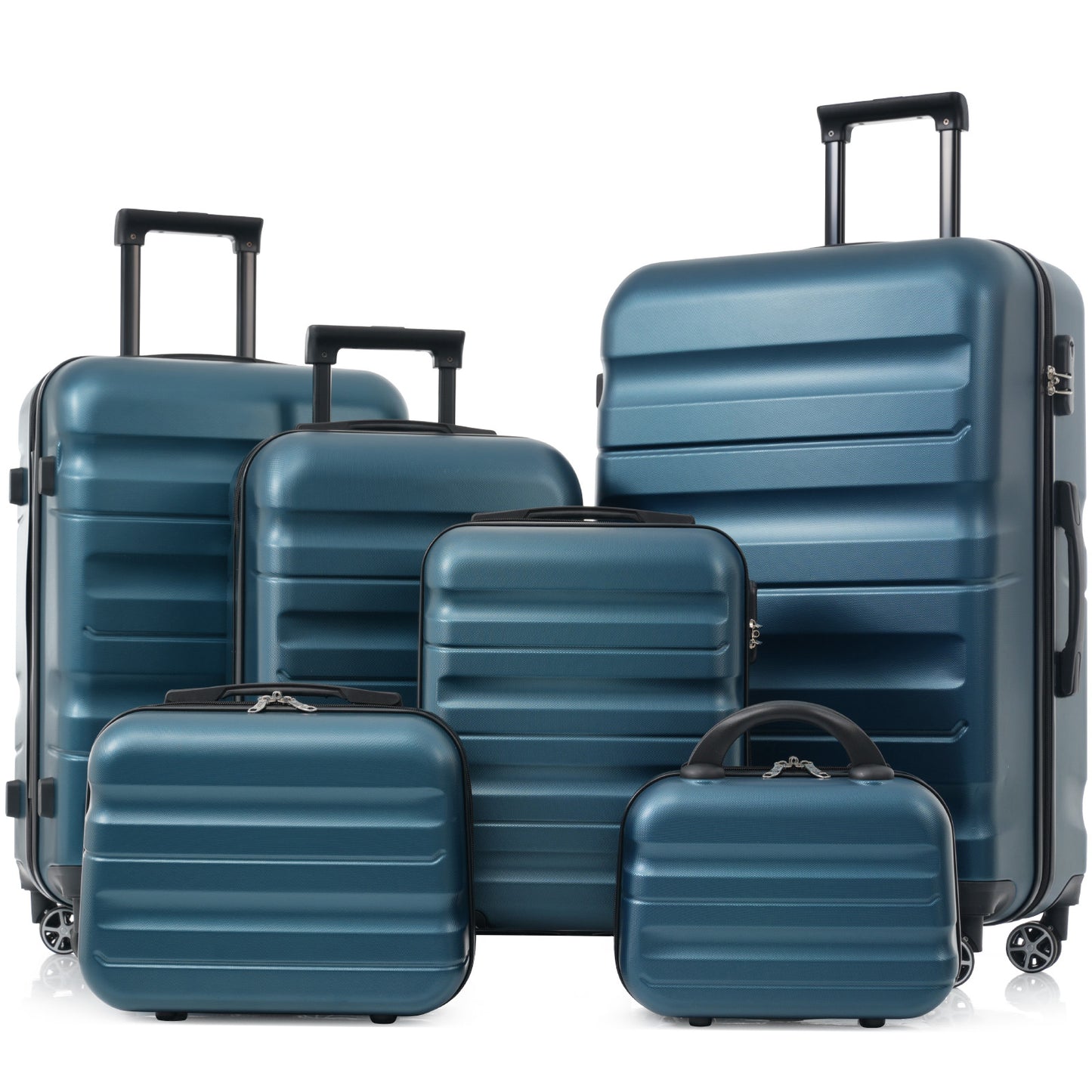 SESSLIFE 6 Piece Hardshell Luggage Set, Lightweight ABS Luggage with Spinner Wheels, 12" to 31" Carry On and Checked Luggage for Family Travel, Business Trips, Nestable Storage, Brown