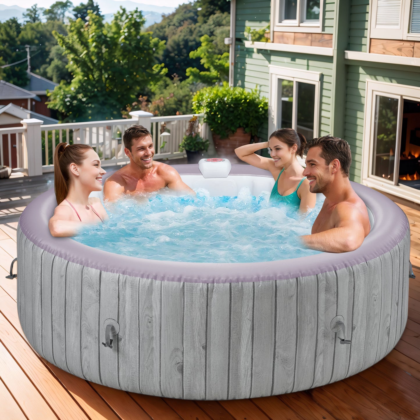 4-6 Person Inflatable Hot Tub, 82" Round Portable Outdoor Spa Hot Tub with Cover, Control Panel, 130 Jets and Filter, 1000L Blow Up Hottub