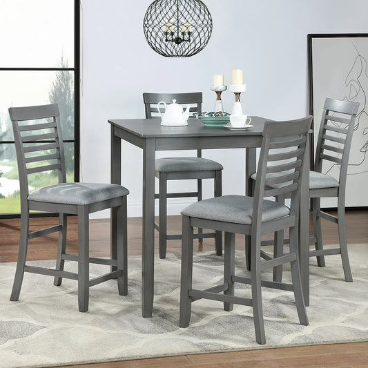 PORKISS 5 Piece Dining Table Set, Wood Dining Room Set with Upholstered Chairs Ladder Backrest, Gray