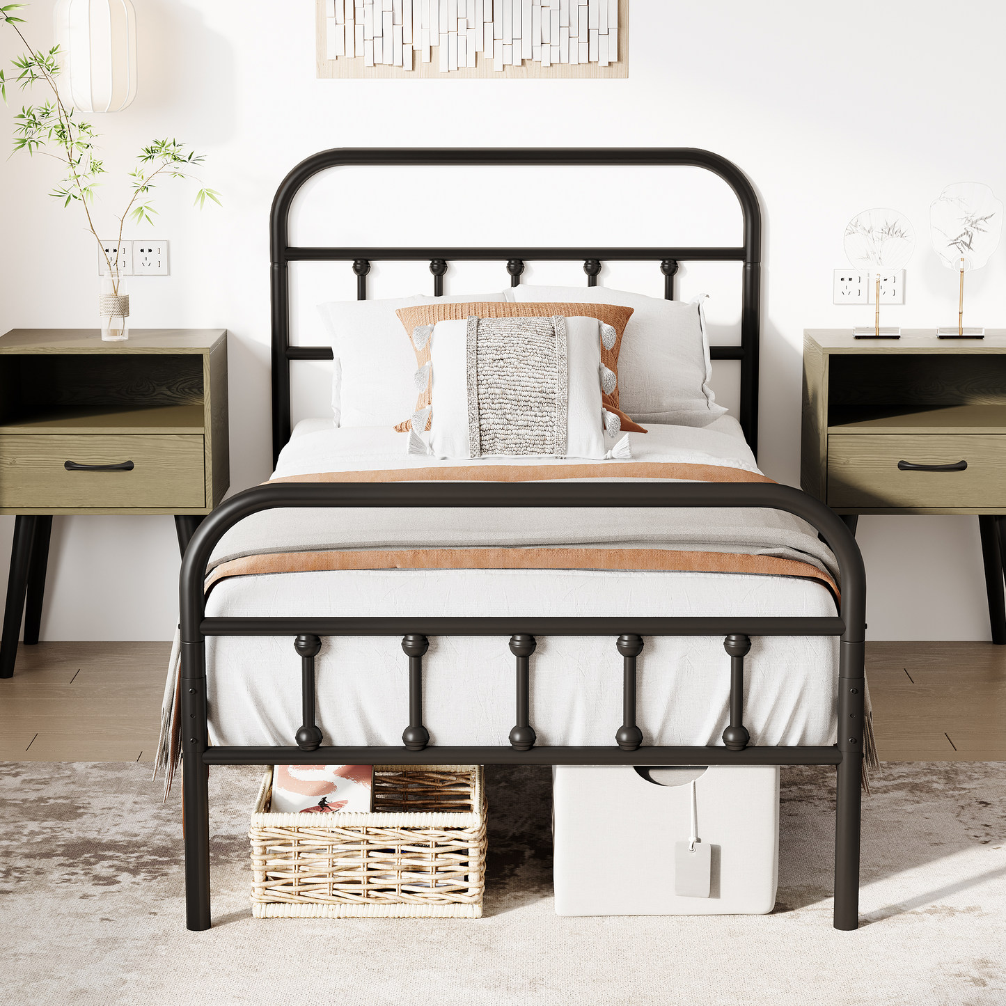 SESSLIFE Vintage Sturdy Twin Size Metal Bed Frame with Headboard and Footboard, Basic Bed Frame No Box Spring Needed (Twin, Black)