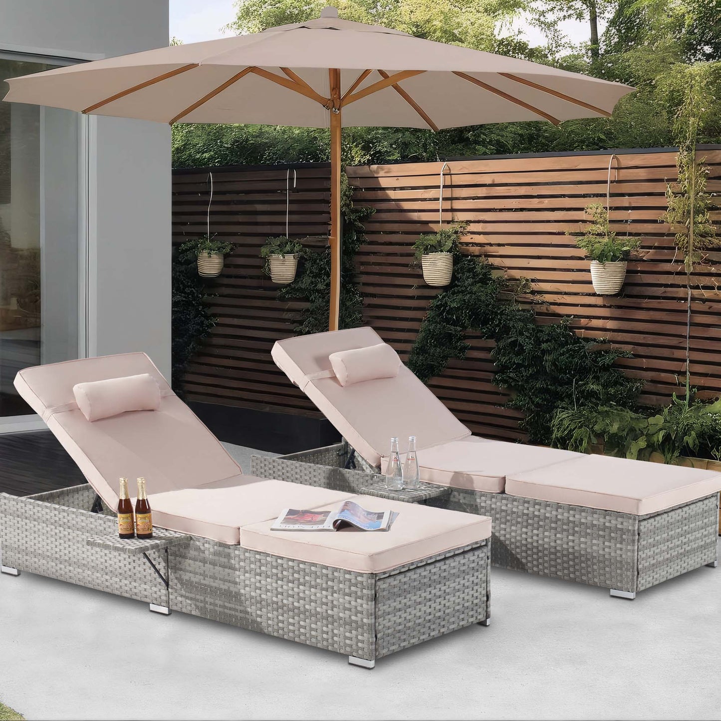 Patio Chaise Lounge Set of 2, Outdoor Lounge Chairs with 5 Backrest Angles, Chaise Lounge Chairs, Patio Reclining Chair Furniture for Poolside, Deck, Backyard