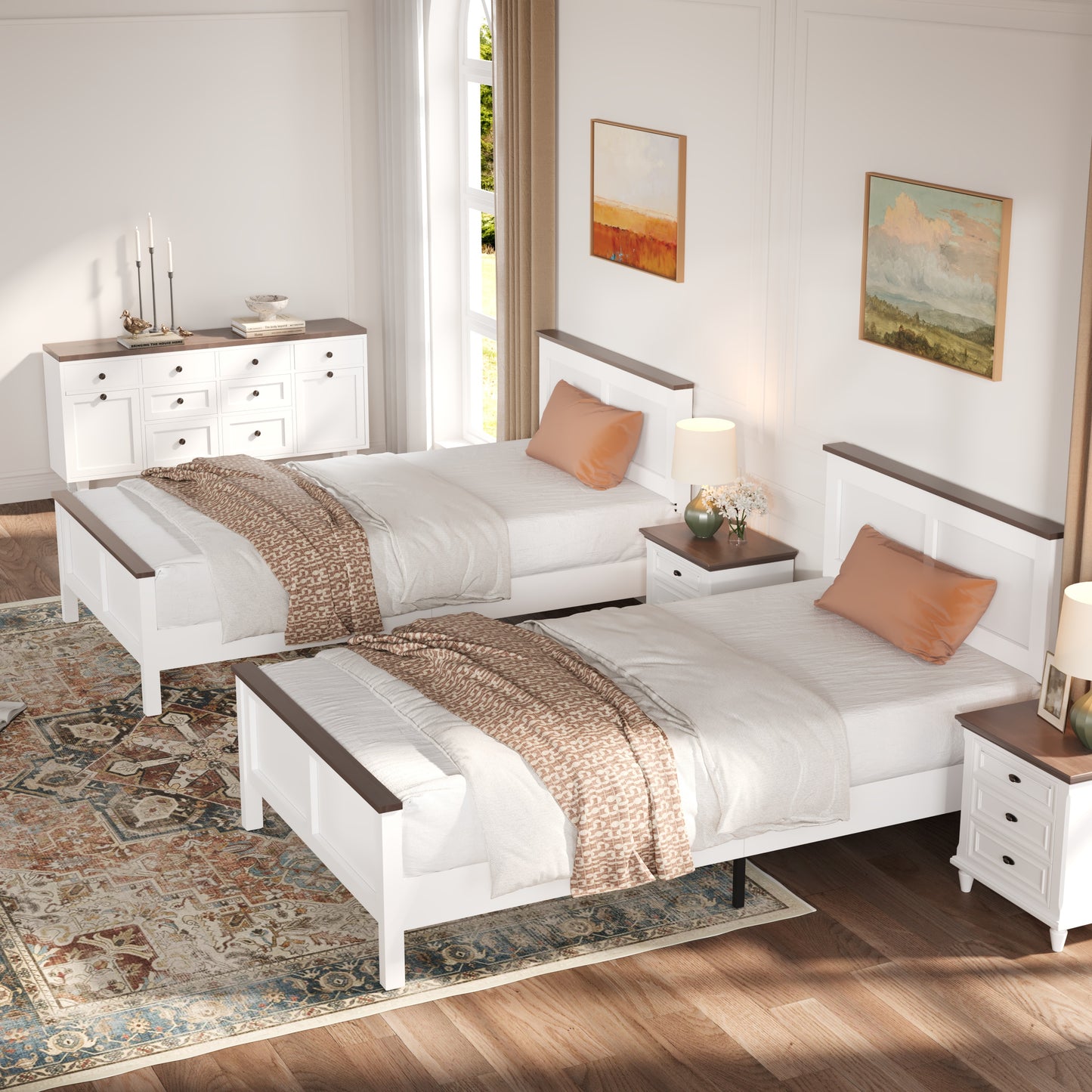 SESSLIFE Twin Size Bed Frame, Wood Platform Bed Frame with Headboard and Footboard, Farmhouse Style Twin Bed Frame with Storage Wood Slat Support, Holds 350 lb, No Box Spring Needed, White
