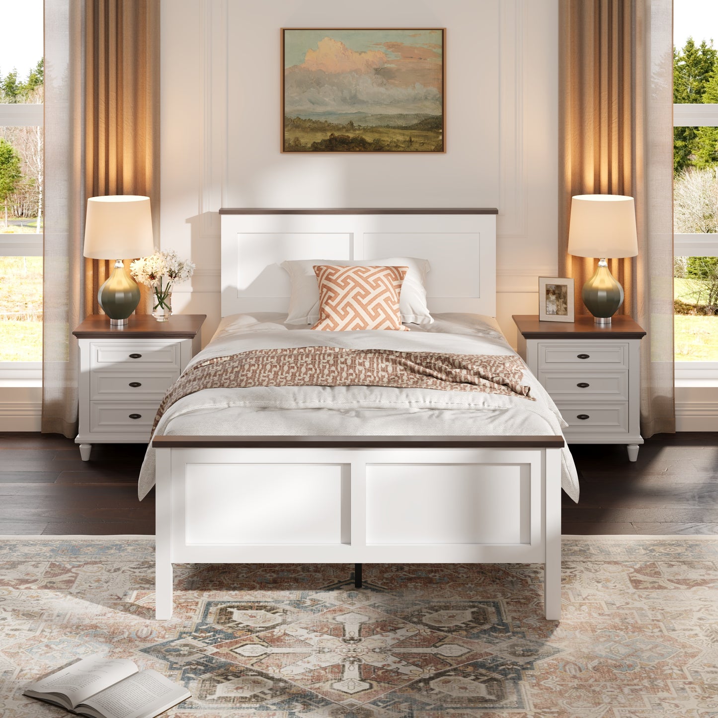 SESSLIFE Twin Size Bed Frame, Wood Platform Bed Frame with Headboard and Footboard, Farmhouse Style Twin Bed Frame with Storage Wood Slat Support, Holds 350 lb, No Box Spring Needed, White