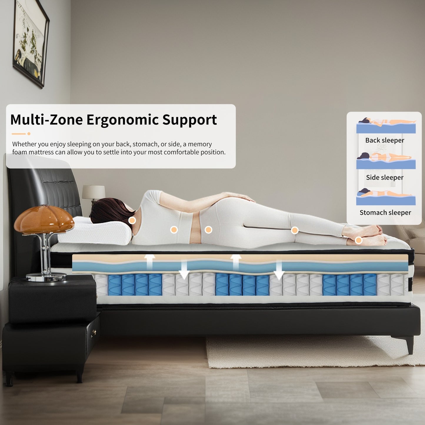 12 inch Twin Mattress, Sesslife Memory Foam Mattress in a Box, Cooling Gel Hybrid Mattress with Knitted Fabric, Twin Size Individual Pocket Spring Mattress, Medium Firm, CertiPUR-US, White/Black
