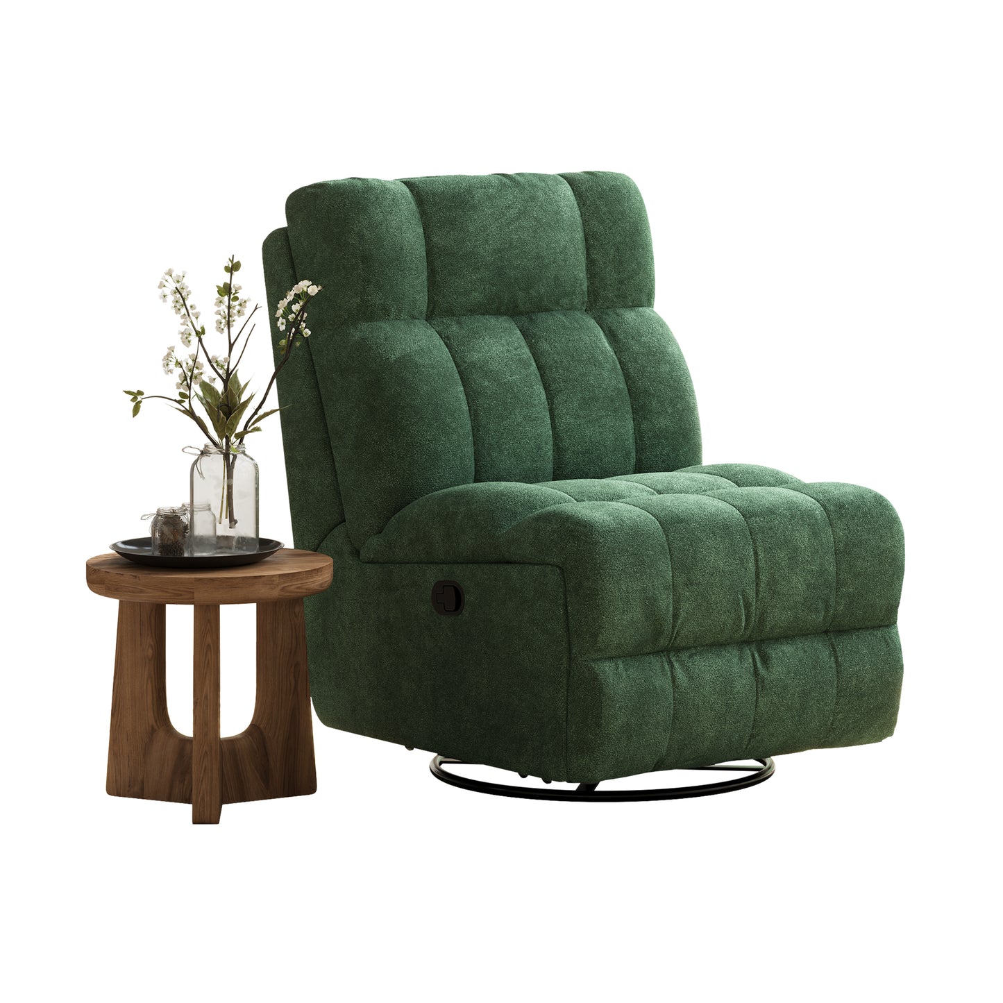 SESSLIFE 360° Swivel Rocker Recliner Chair, Chenille Manual Recliner Chair with Rocking Motion, Nursery Recliner Chair for Adults, Small Space Recliner for Living Room, Green