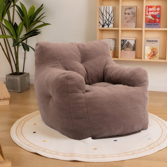 PORKISS Bean Bag Chairs, Soft Tufted Foam Lazy Sofa with Teddy Fabric for Dorm Bedroom Living Room, Single Leisure Accent Sofa Chair for Adults Teens, Brown