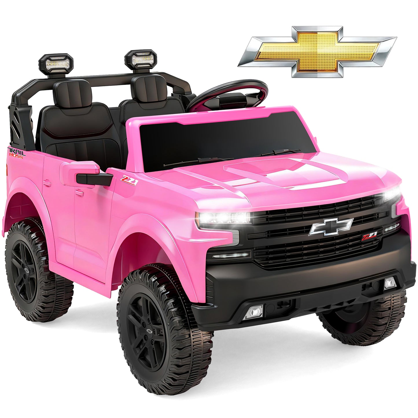 Chevrolet Silverado 24V Powered Ride On Car for Kids, 2 Seater Electric Truck with Remote Control, 90W Dual Motors, 4 Wheels Suspension, LED, Bluetooth, Ride On Toy for Boys & Girls Ages 3–8 (White)