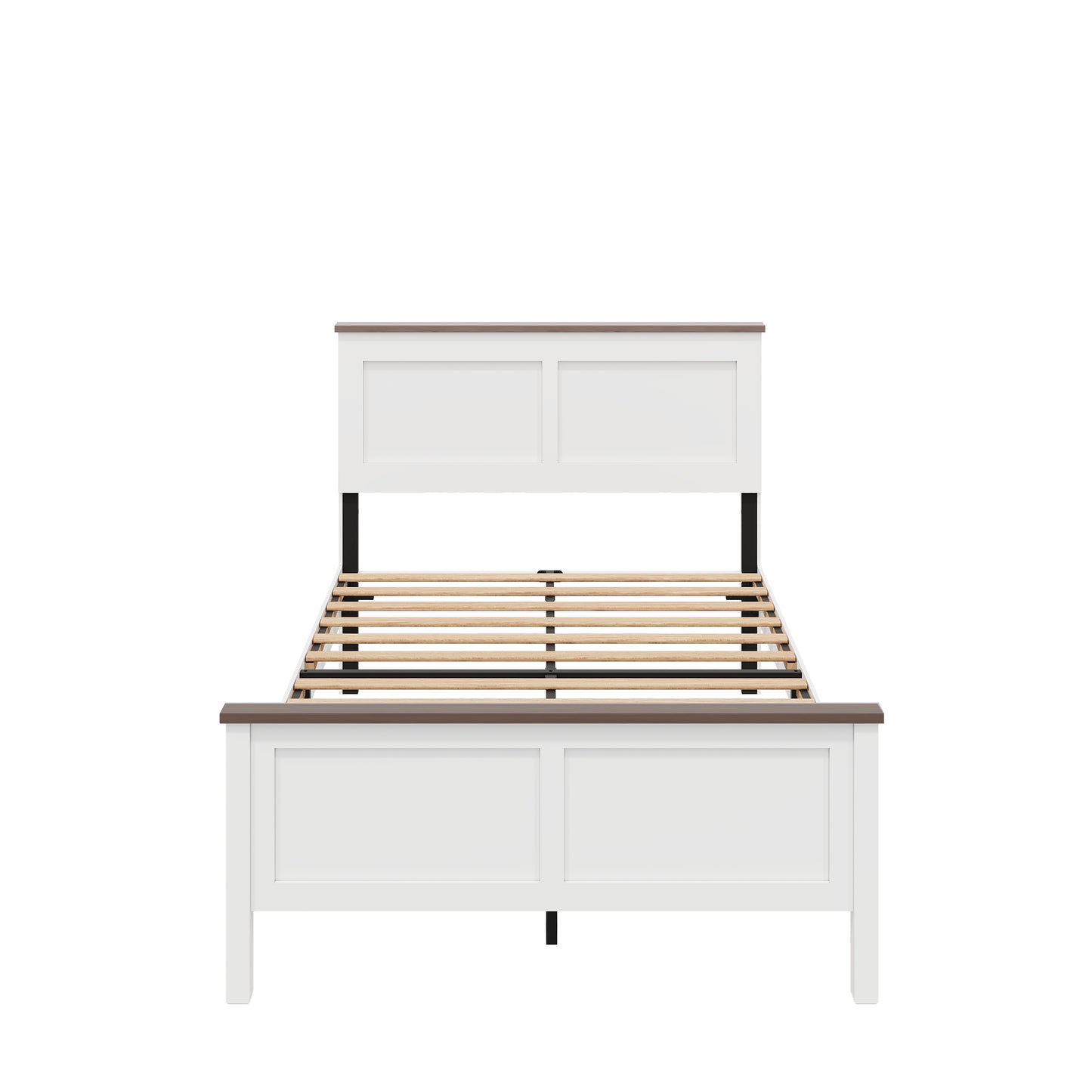 SESSLIFE Twin Size Bed Frame, Wood Platform Bed Frame with Headboard and Footboard, Farmhouse Style Twin Bed Frame with Storage Wood Slat Support, Holds 350 lb, No Box Spring Needed, White
