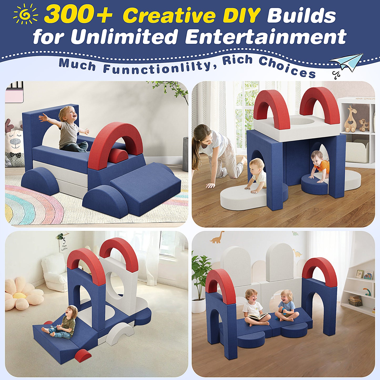 SESSLIFE 18 PCS Modular Kids Play Couch, Sponge Kids Sofa Couch for Boys Girls, Modern Toddler Sofa with More Fun, DIY Creativing Modular Kids Sofa for Playroom, Bedroom, Nursery, Aged 3+, Blue