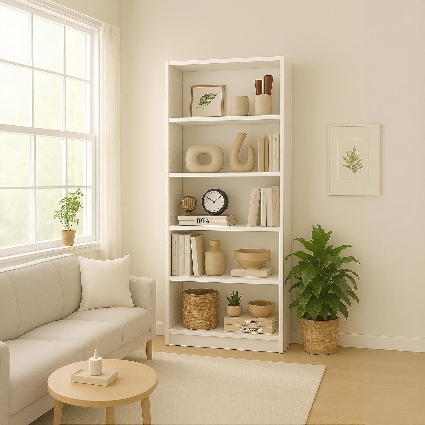 SESSLIFE 5 Tier Bookshelf Storage Cabinet, Tall Open Shelves with Anti Tip Safety Design, for Living Room, Home Office, Bedroom or Hallway, White