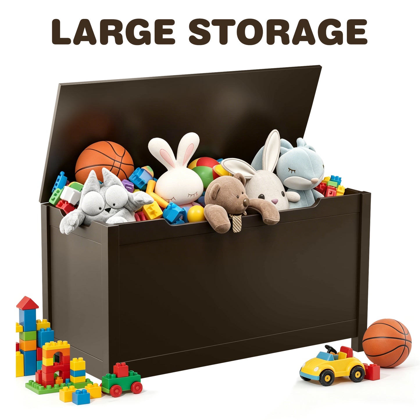 SESSLIFE Toy Storage Box with Lid, Wooden Toy Chest Seating Bench for Boys and Girls, Safety Hinged Storage Chest, Toy Organizer for Playroom Bedroom Entryway