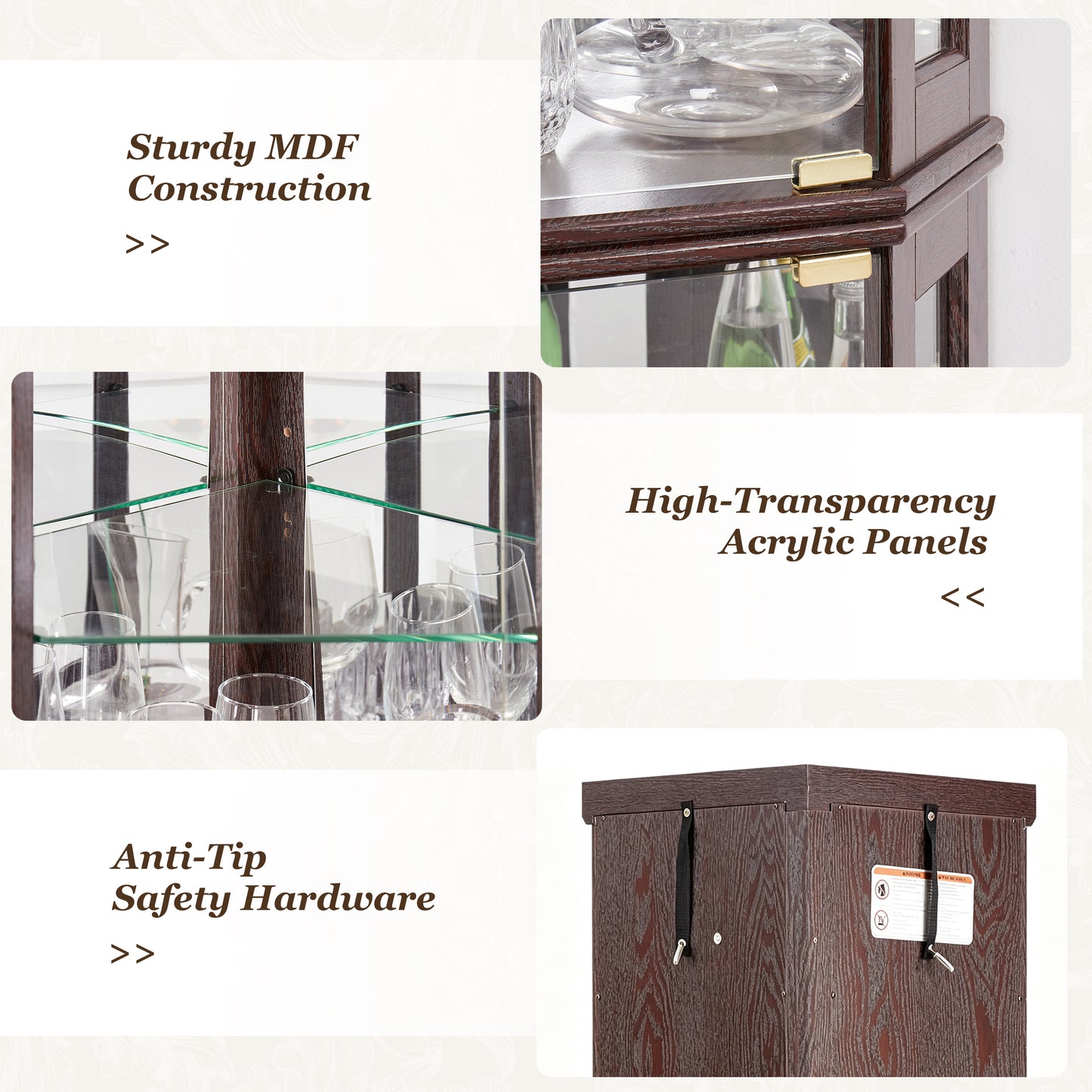 SESSLIFE 70" Tall Corner Curio Cabinet with Glass Doors and Lighting, Lighted Display Cabinet with Adjustable Shelves, Glass Cabinet for Living Room Bedroom Corner Space, Easy Assembly