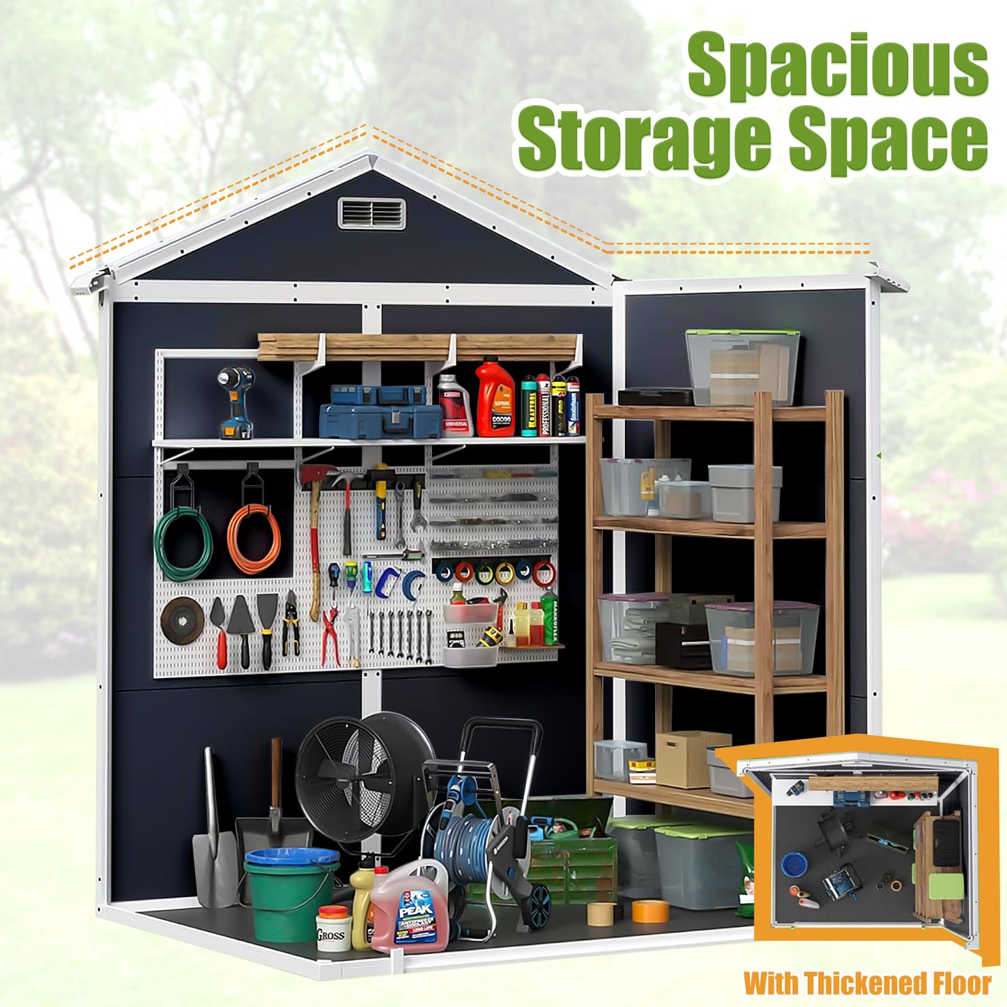 6ft x 4ft Plastic Sheds and Outdoor Storage, Resin Storage Shed with Reinforced Floor and Window for Lawnmower, Garden Tools, Bike and Garbage Can, Dark Gray Outdoor Storage Cabinet