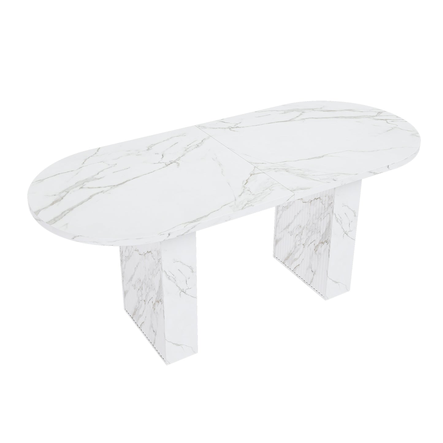 SESSLIFE Oval Dining Table, 62.9'' Modern Farmhouse Dining Table with with Wood Strip Base, Kitchen Table for Home and Office, White Marble Finish