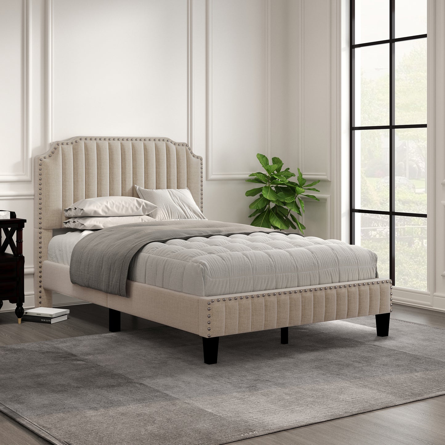 SESSLIFE Upholstered Linen Platform Bed Frame, LJC