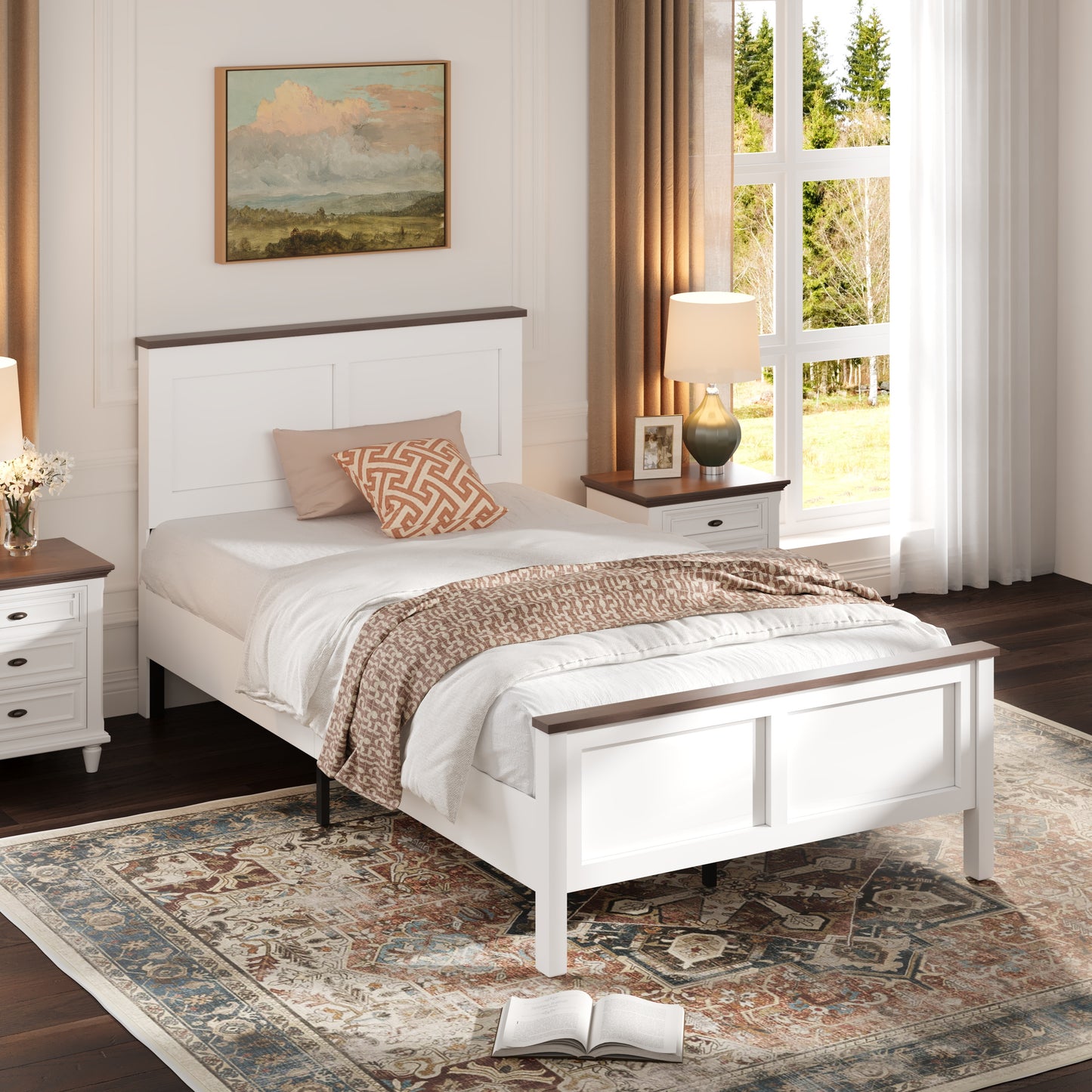 Upholstered Platform Bed Frame with Tufted Headboard, Modern Queen Size Bed Frame with Solid Wood Legs, Mid-Century Platform Bed for Adults Kids, No Box Spring Needed, Grey