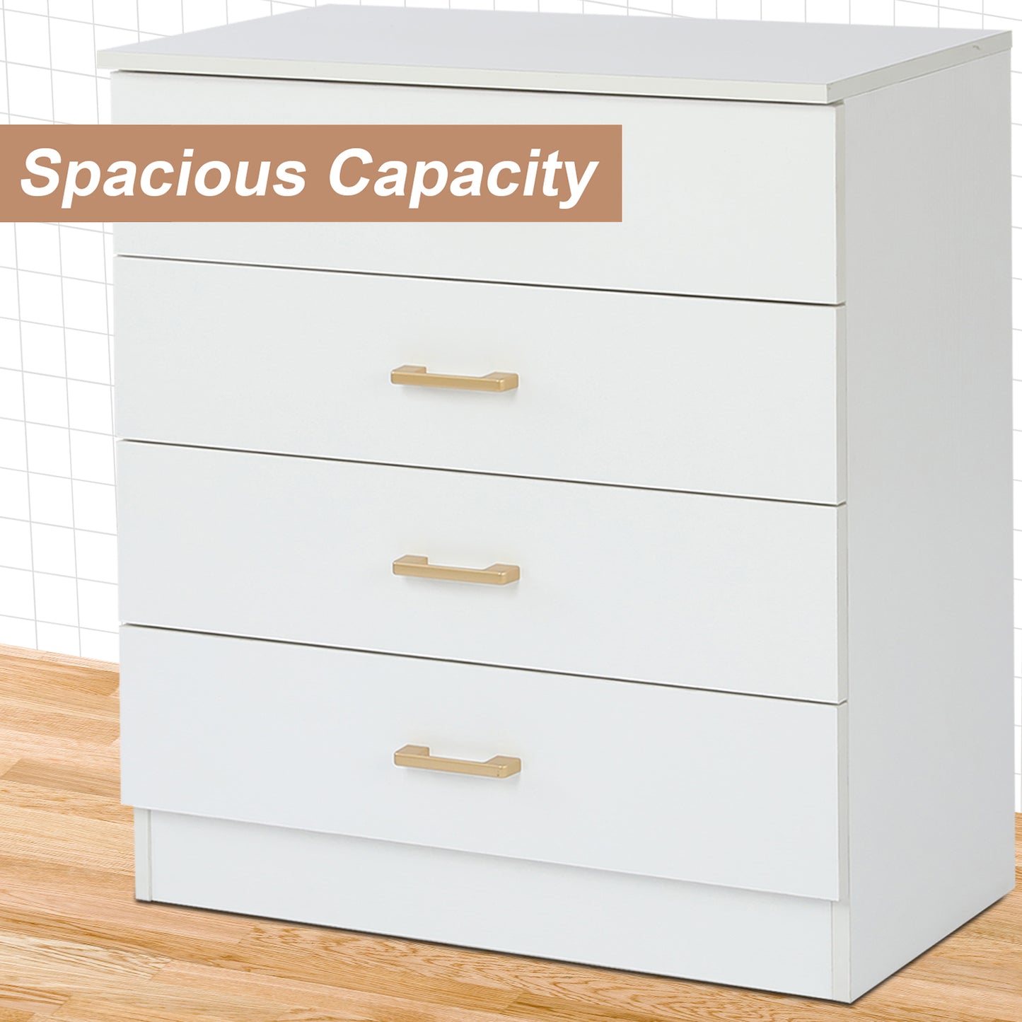 Sesslife New Upgrade Nightstand, Modern White Nightstand with 4 Drawers, Wood Bedside Table Night Stand for Bedroom