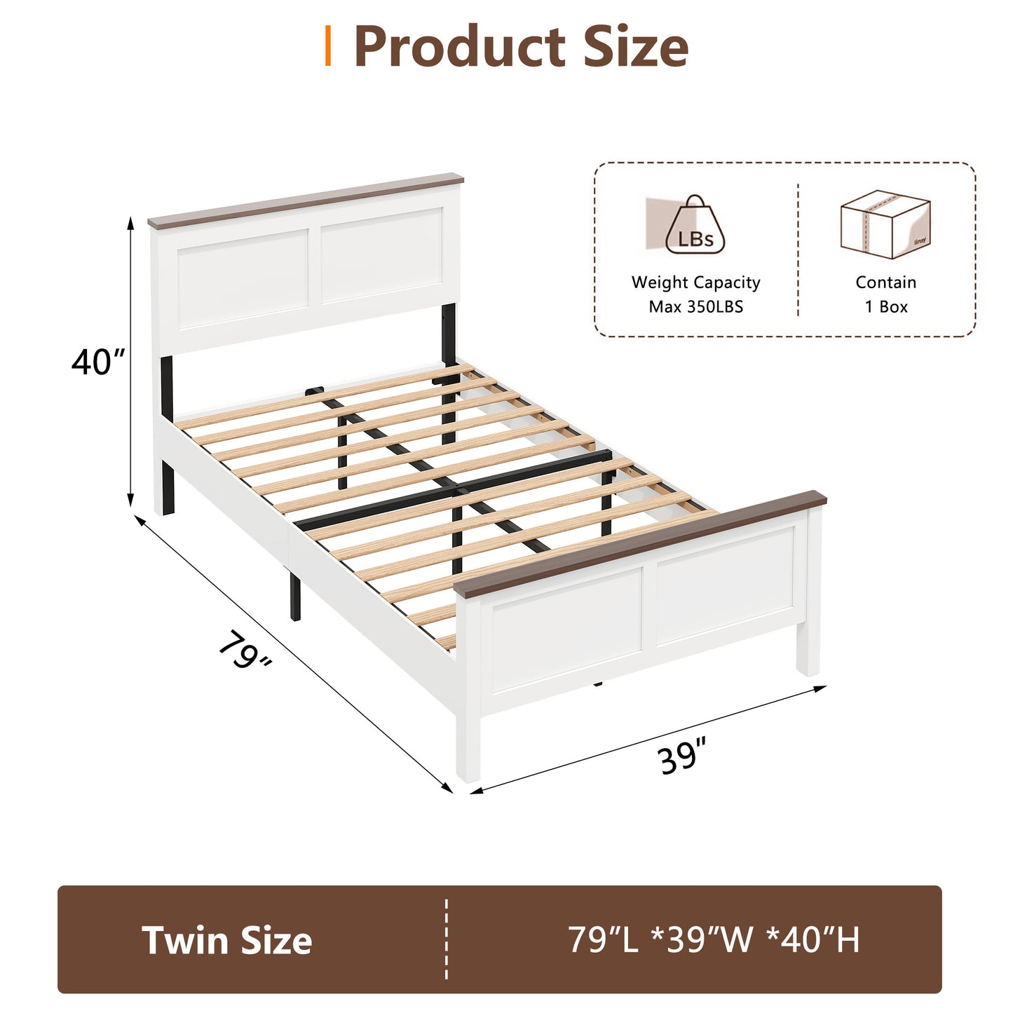 SESSLIFE Twin Size Bed Frame, Wood Platform Bed Frame with Headboard and Footboard, Farmhouse Style Twin Bed Frame with Storage Wood Slat Support, Holds 350 lb, No Box Spring Needed, White