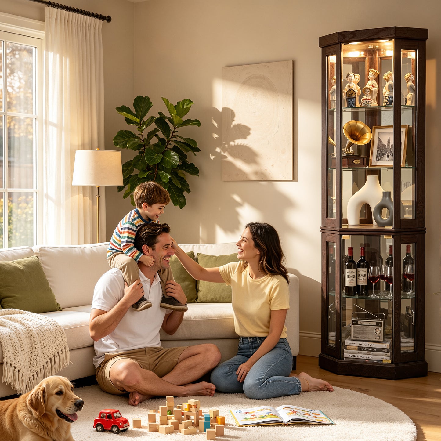 SESSLIFE 70" Tall Corner Curio Cabinet with Glass Doors and Lighting, Lighted Display Cabinet with Adjustable Shelves, Glass Cabinet for Living Room Bedroom Corner Space, Easy Assembly