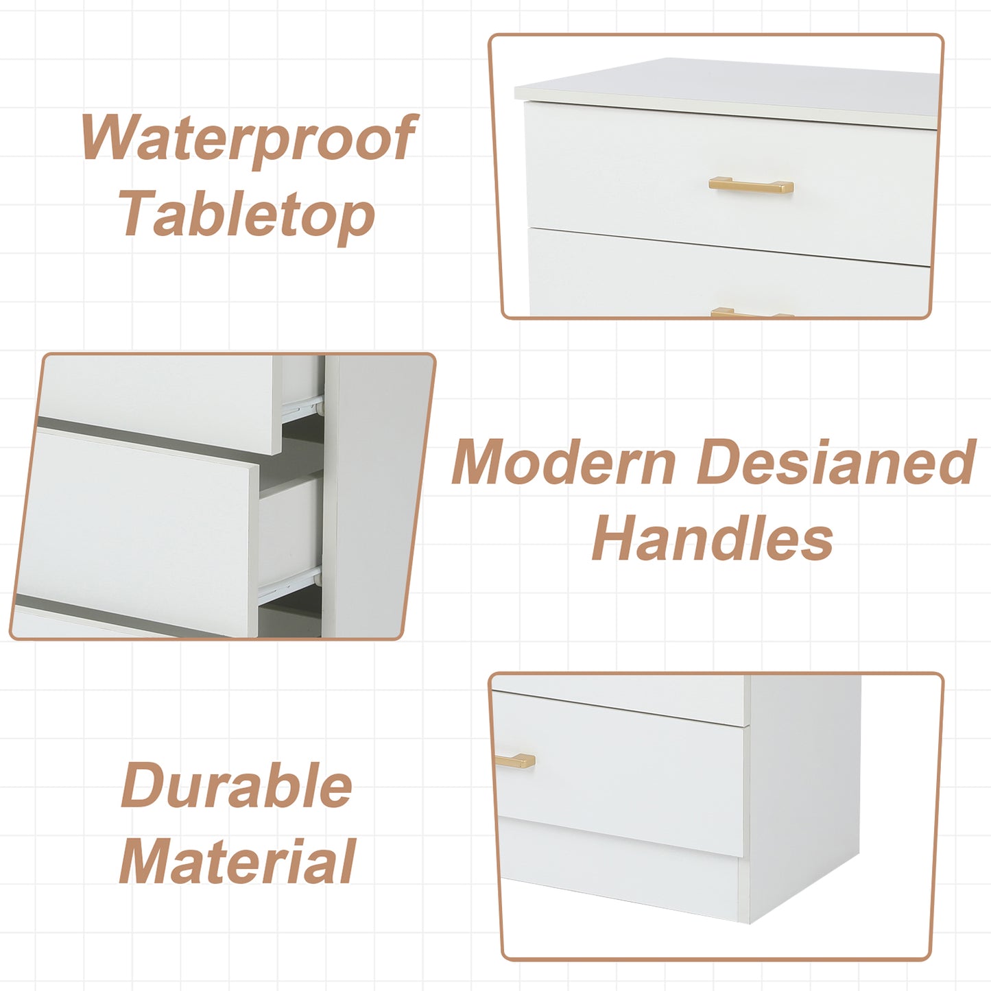 Sesslife New Upgrade Nightstand, Modern White Nightstand with 4 Drawers, Wood Bedside Table Night Stand for Bedroom