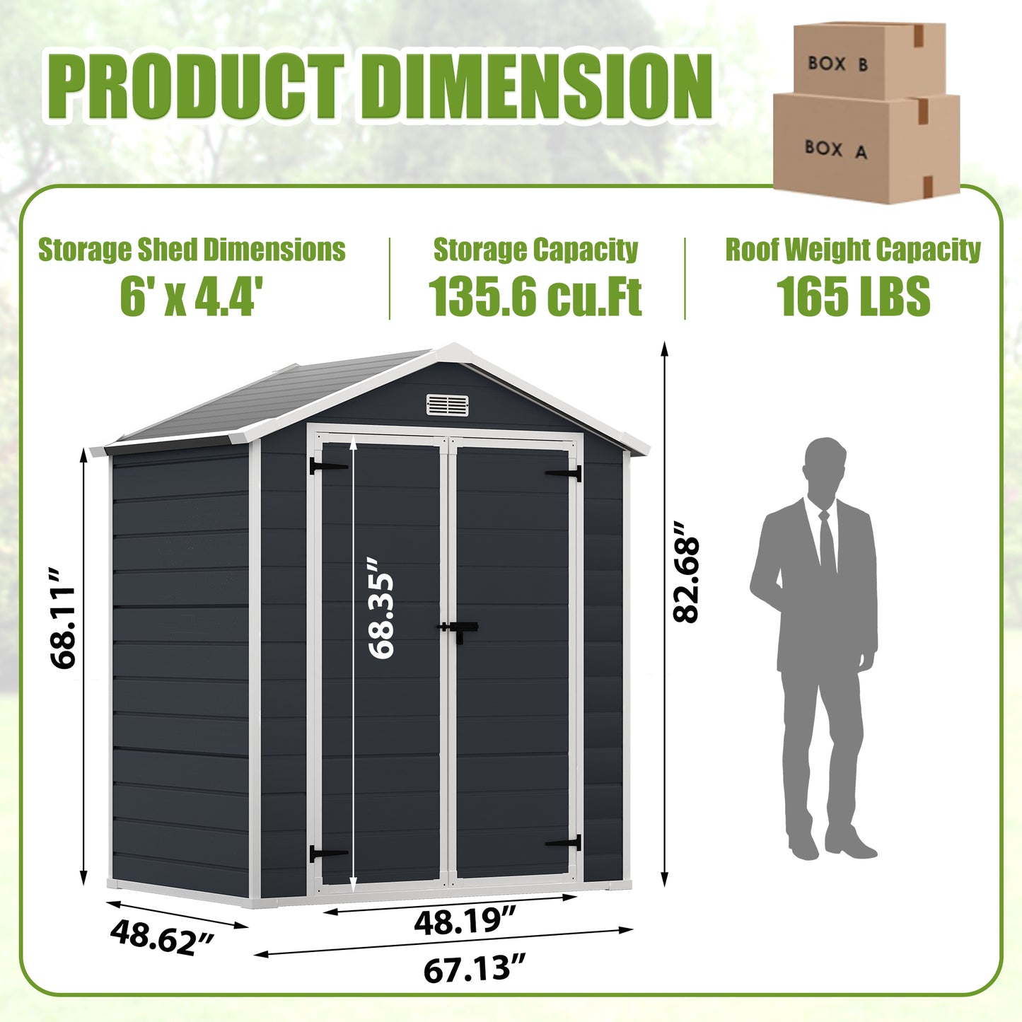 6ft x 4ft Plastic Sheds and Outdoor Storage, Resin Storage Shed with Reinforced Floor and Window for Lawnmower, Garden Tools, Bike and Garbage Can, Dark Gray Outdoor Storage Cabinet