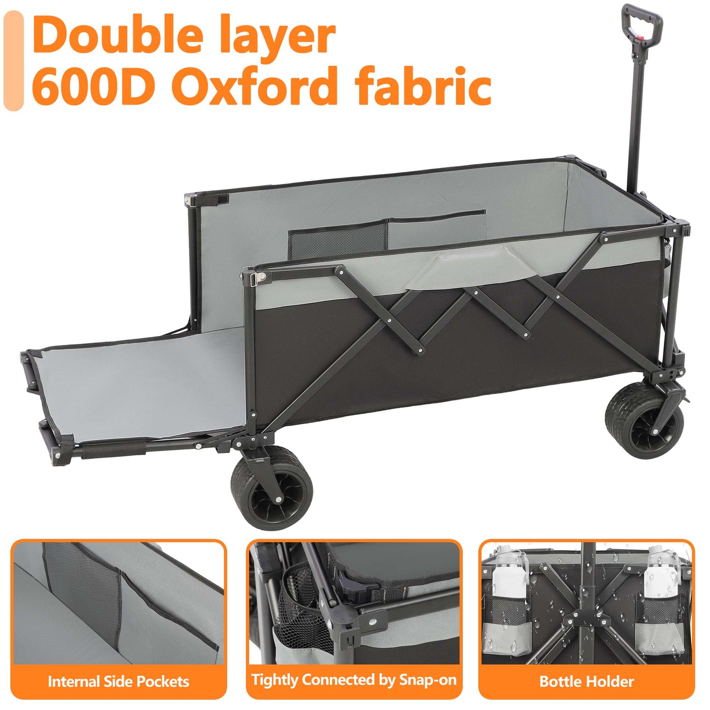 SESSLIFE 400L Extra Large Beach Wagon Cart with Tailgate and All-Terrain Wheels, 440 lbs Collapsible Wagon with Storage Bag, Folding Wagon Portable Cart for Camping Shopping