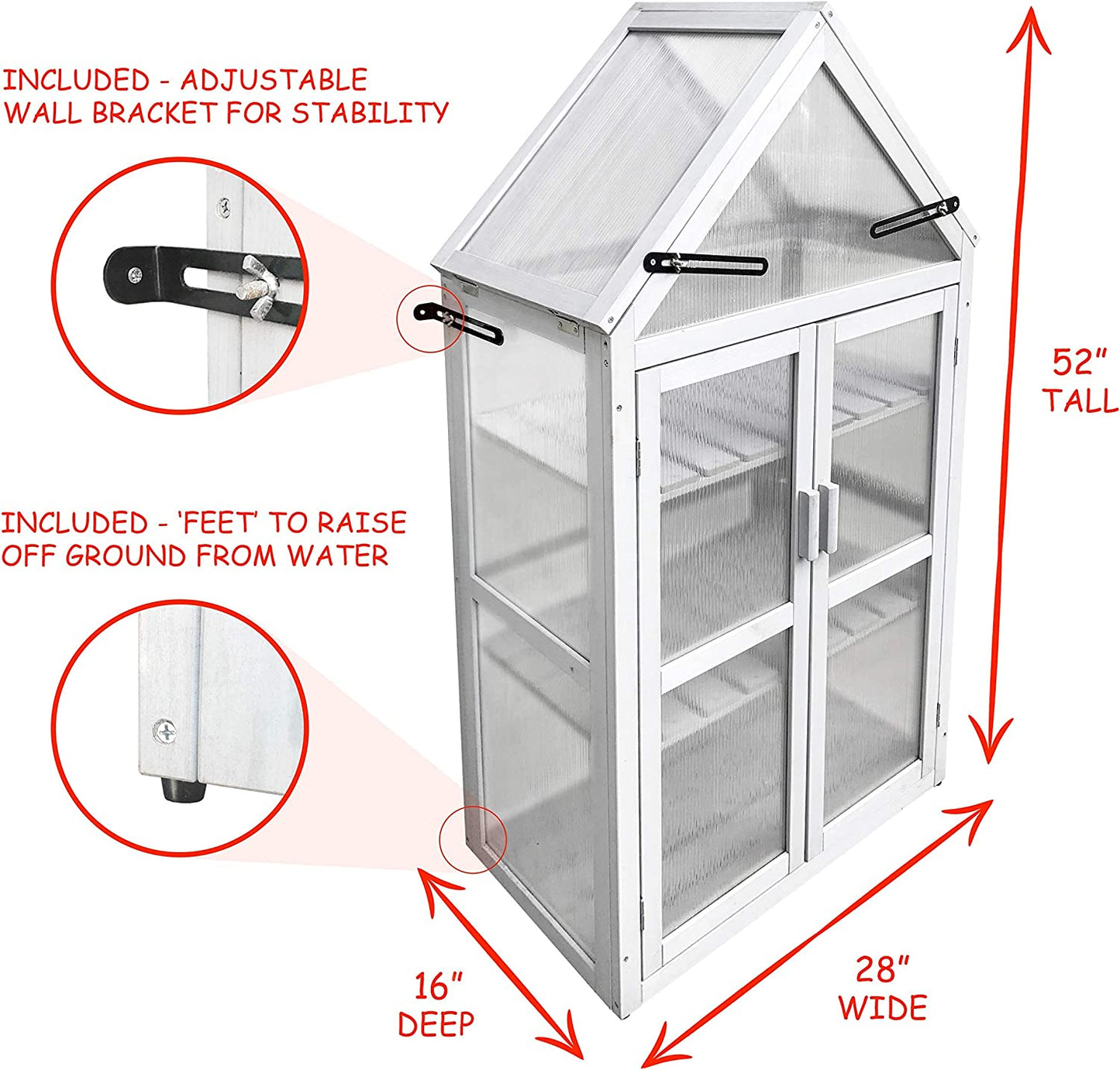 Greenhouses for Outdoors Indoor, 4 Tiers Greenhouse with Adjustable Shelves, White Garden Plant Greenhouse Gent, 27.55" W x 16.14" D x 52.36" H