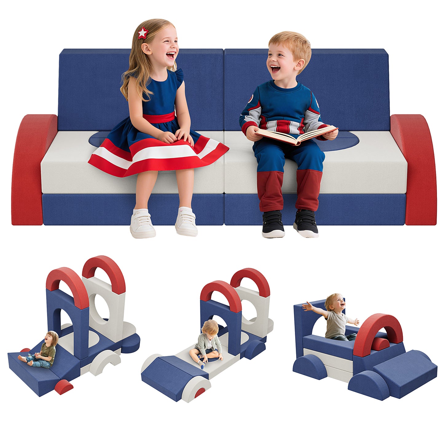 SESSLIFE 18 PCS Modular Kids Play Couch, Sponge Kids Sofa Couch for Boys Girls, Modern Toddler Sofa with More Fun, DIY Creativing Modular Kids Sofa for Playroom, Bedroom, Nursery, Aged 3+, Blue