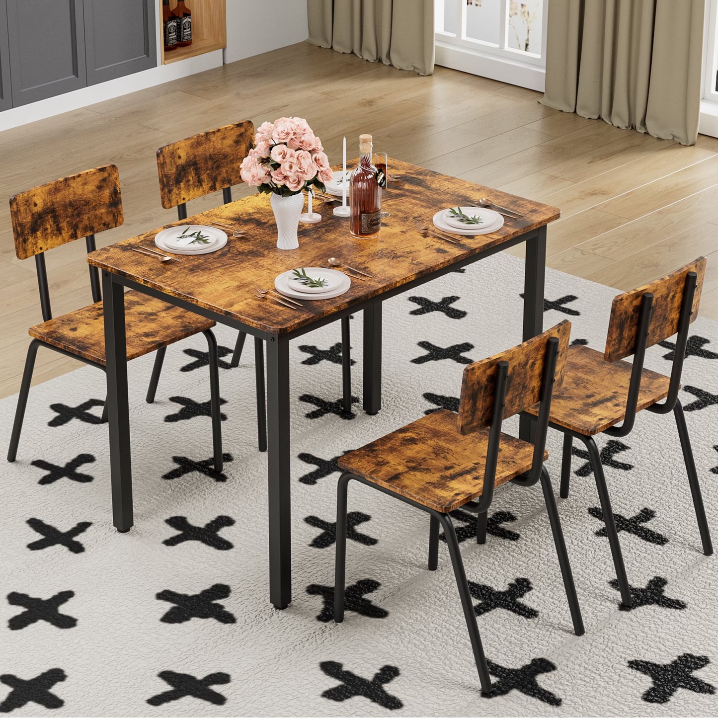 5 Piece Dining Table Set, Dining Table Set for 4, Modern Kitchen Table Set with 4 Chairs, Multipurpose Table and Chairs Set for Home Pub Bistro