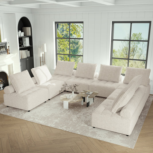 8-Piece Outdoor Sectional Sofa Set, Patio Furniture with Aluminium Frame, Support and Back Cushion, Modern Modular Couch with Waterproof Sofa Cover for Living Room, Balcony, Light Brown