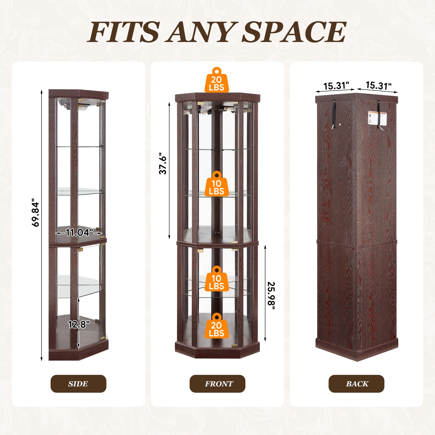 SESSLIFE 70" Tall Corner Curio Cabinet with Glass Doors and Lighting, Lighted Display Cabinet with Adjustable Shelves, Glass Cabinet for Living Room Bedroom Corner Space, Easy Assembly