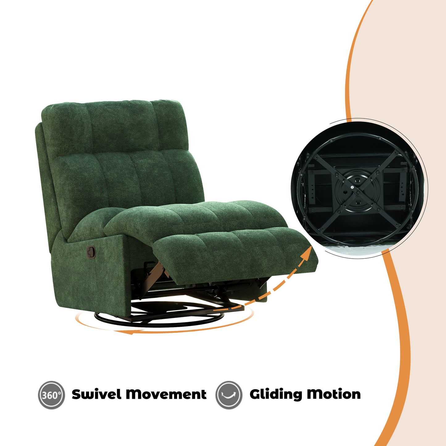 SESSLIFE 360° Swivel Rocker Recliner Chair, Chenille Manual Recliner Chair with Rocking Motion, Nursery Recliner Chair for Adults, Small Space Recliner for Living Room, Green