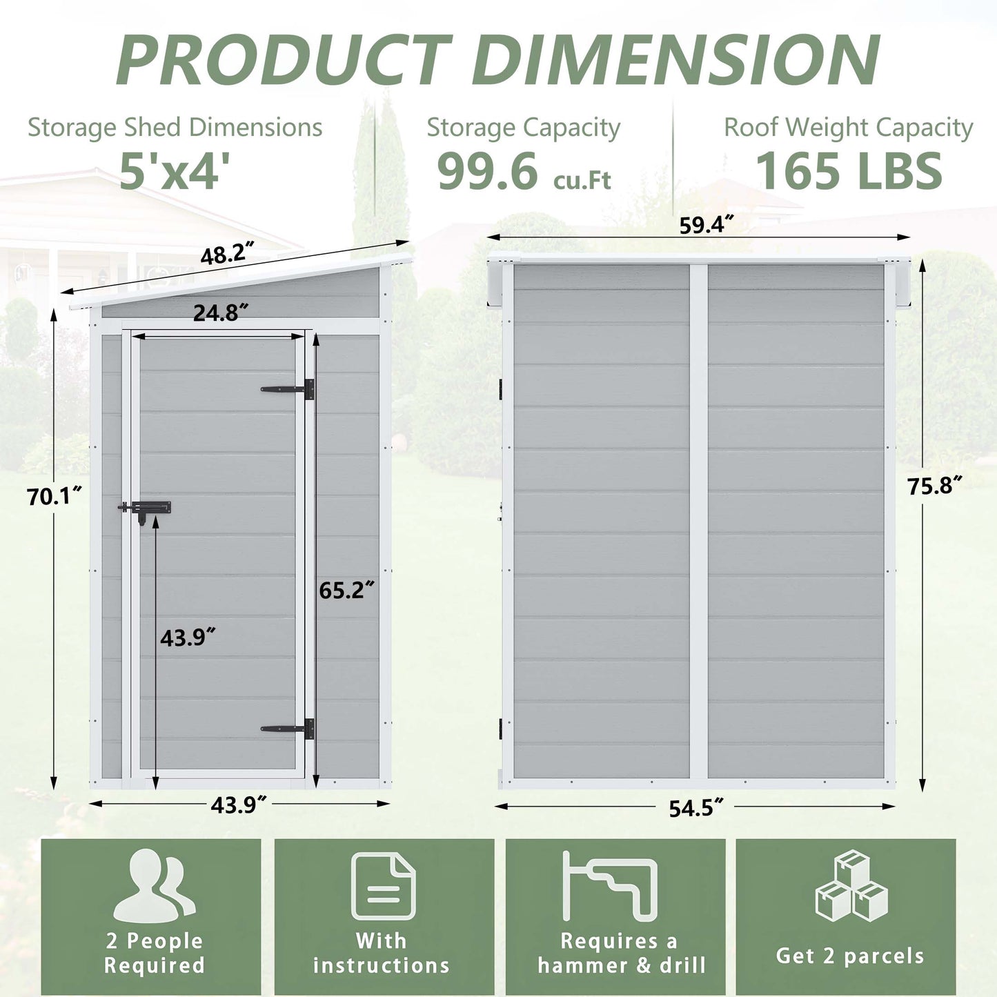 5 x 4 FT Resin Storage Shed, Outdoor Plastic Shed with Floor and Window, Resin Backyard Garden Storage Shed for Tools, Patio Furniture, Pool Accessories, Gray