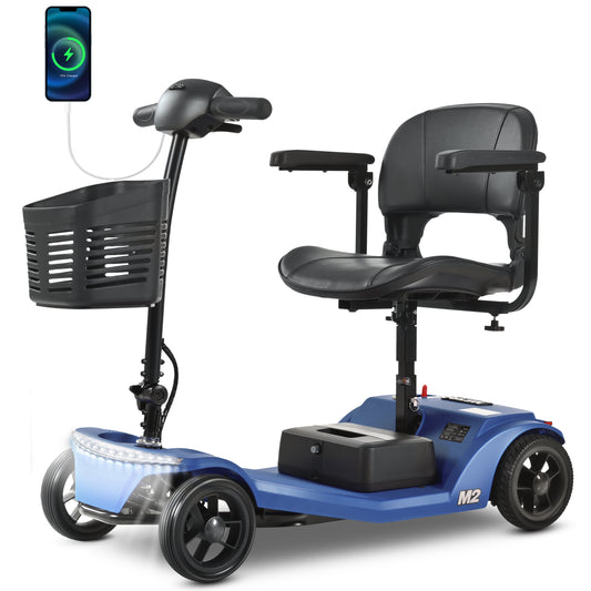 ENYOPRO 4 Wheel Electric Scooter for Adults, Foldable All-Terrain Mobility Scooter for Seniors with Bright Headlights, USB Port, Basket and Long-Range Battery