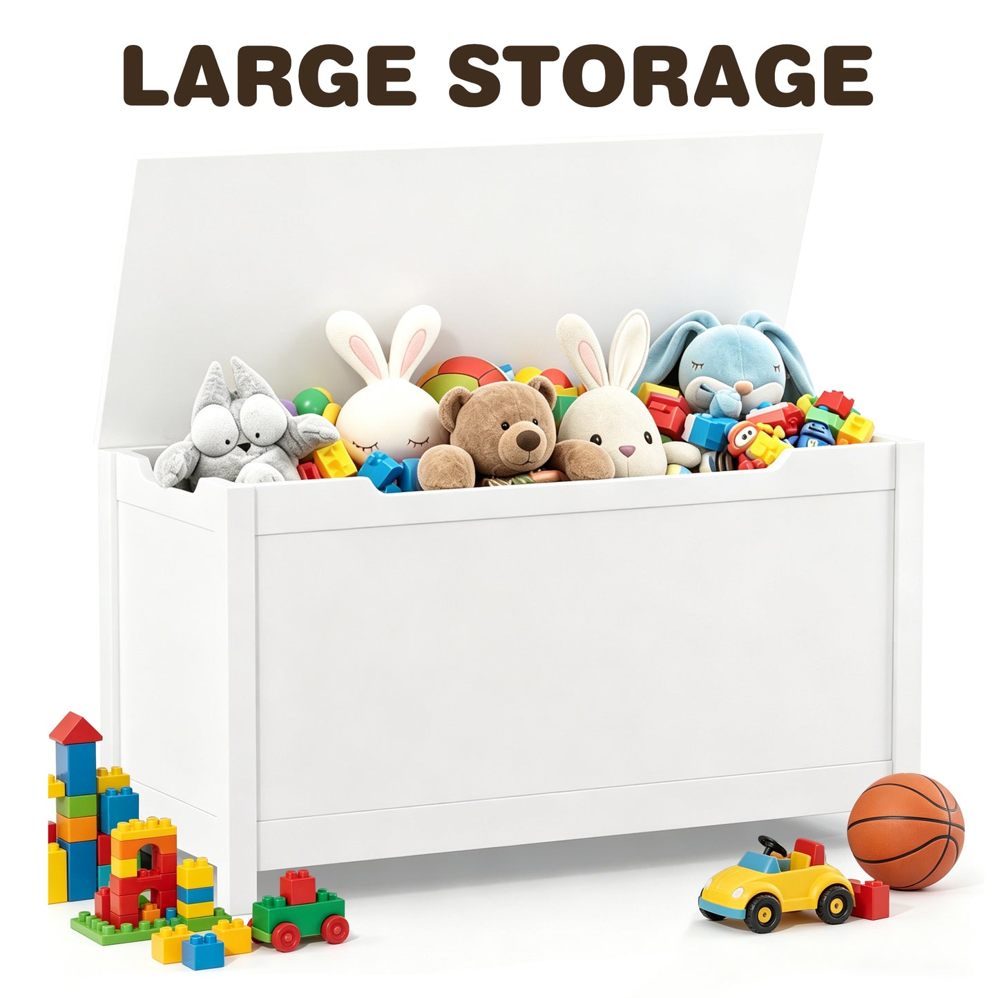 SESSLIFE Toy Storage Box with Lid, Wooden Toy Chest Seating Bench for Boys and Girls, Safety Hinged Storage Chest, Toy Organizer for Playroom Bedroom Entryway