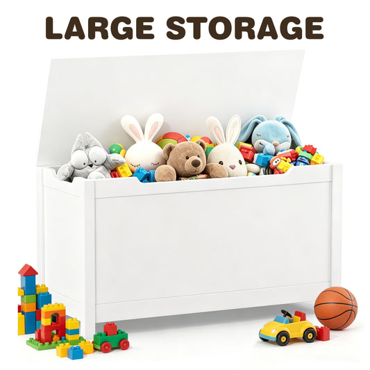 SESSLIFE Toy Storage Box with Lid, Wooden Toy Chest Seating Bench for Boys and Girls, Safety Hinged Storage Chest, Toy Organizer for Playroom Bedroom Entryway