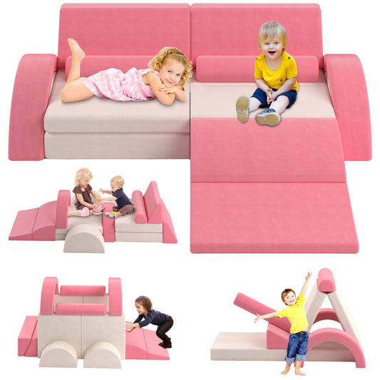 10 PCS Modular Kids Play Couch, Toddler Sofa Couch for Crawl Foam Play, Climbing Blocks Convertible Sofa, Modern Nugget Couch for Toddlers, Infant, Kids, Per-School