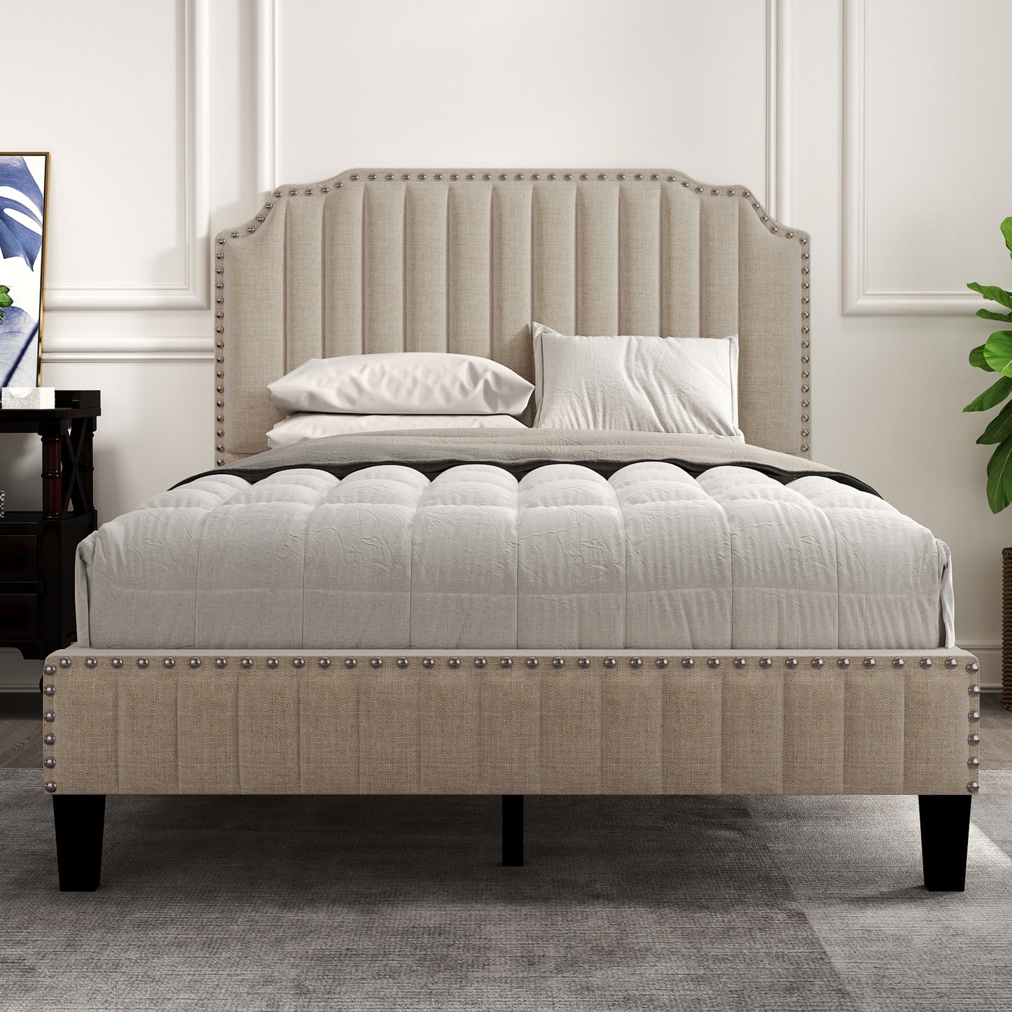 SESSLIFE Upholstered Linen Platform Bed Frame, LJC