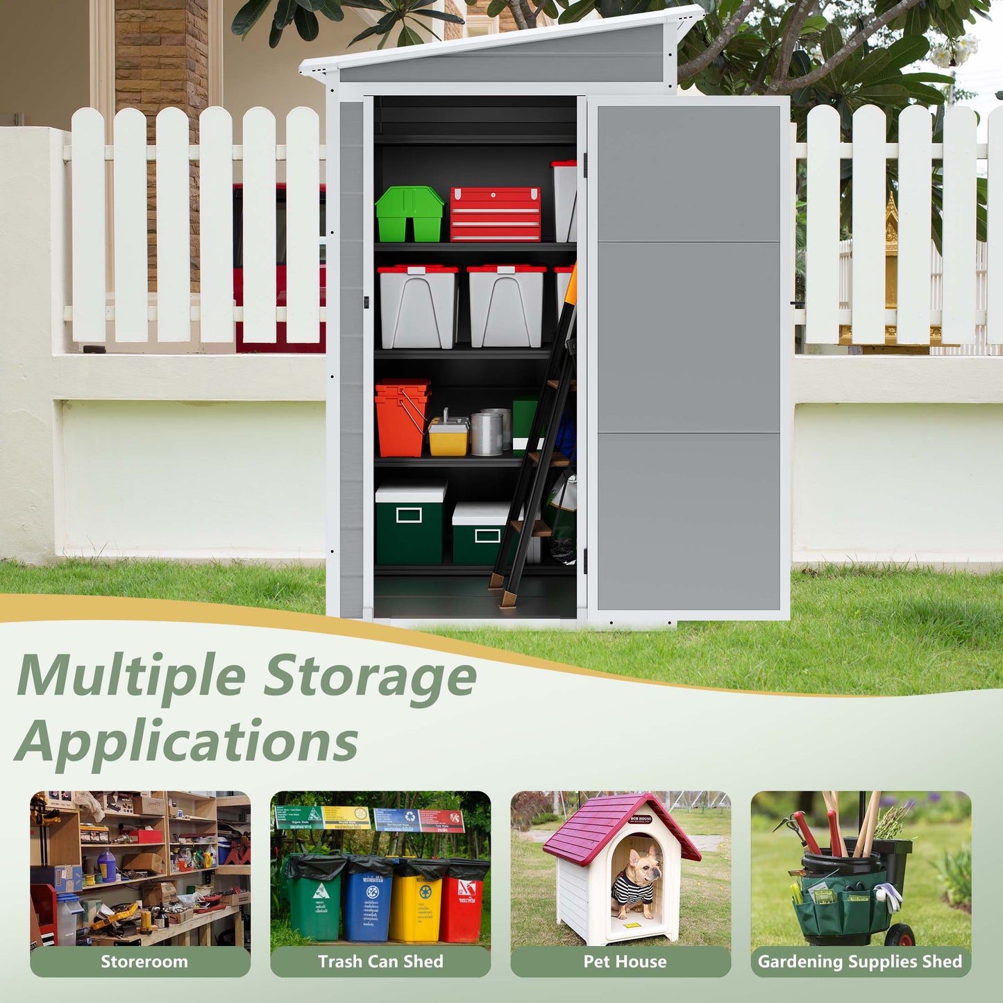 5 x 4 FT Resin Storage Shed, Outdoor Plastic Shed with Floor and Window, Resin Backyard Garden Storage Shed for Tools, Patio Furniture, Pool Accessories, Gray