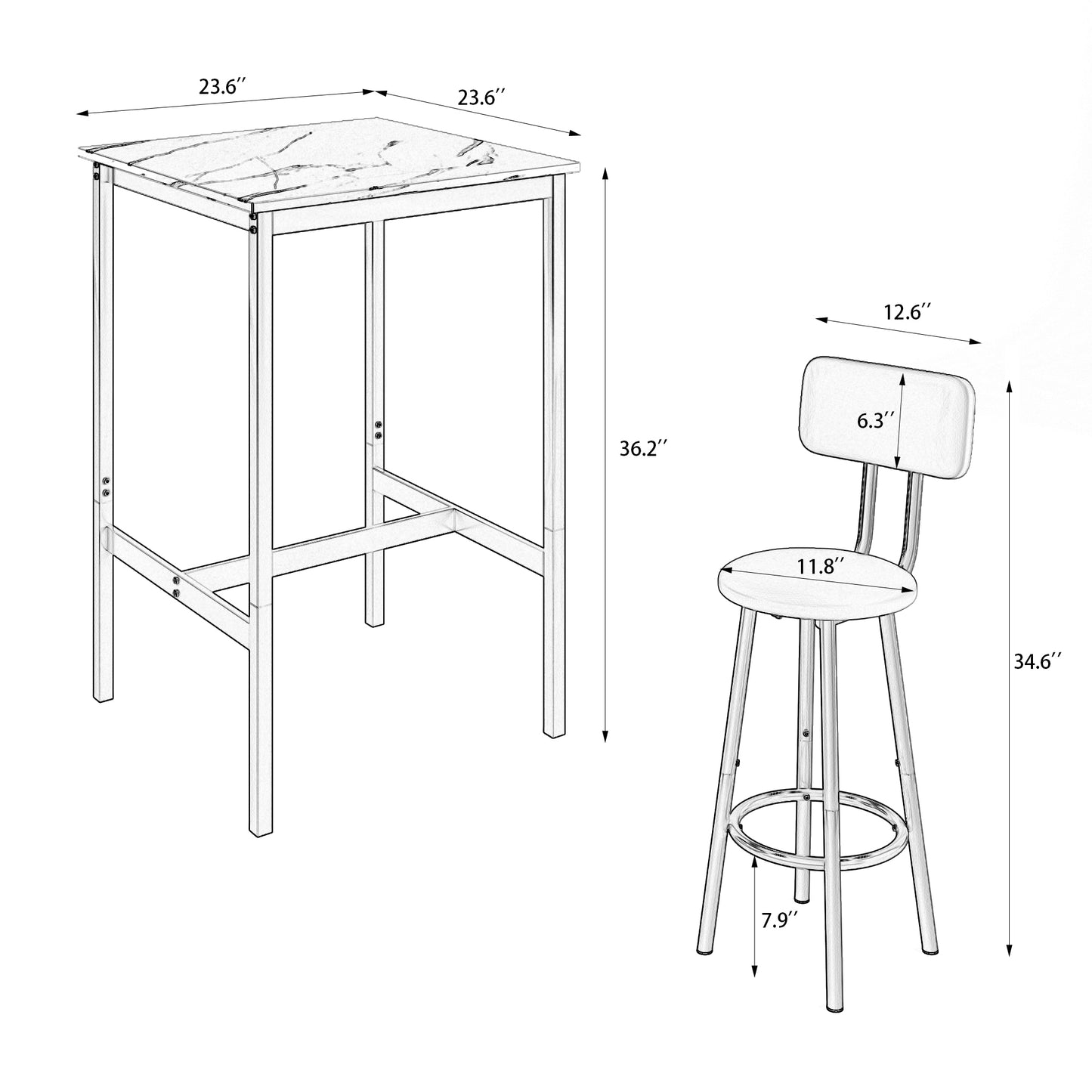 Bar Table Set for 2, Sesslife Round Wood Dining Table Set with Chairs, Counter Height Bistro Dining Table and Upholstered Stools, for Dining Room, Kitchen, Coffee Bar, Gray