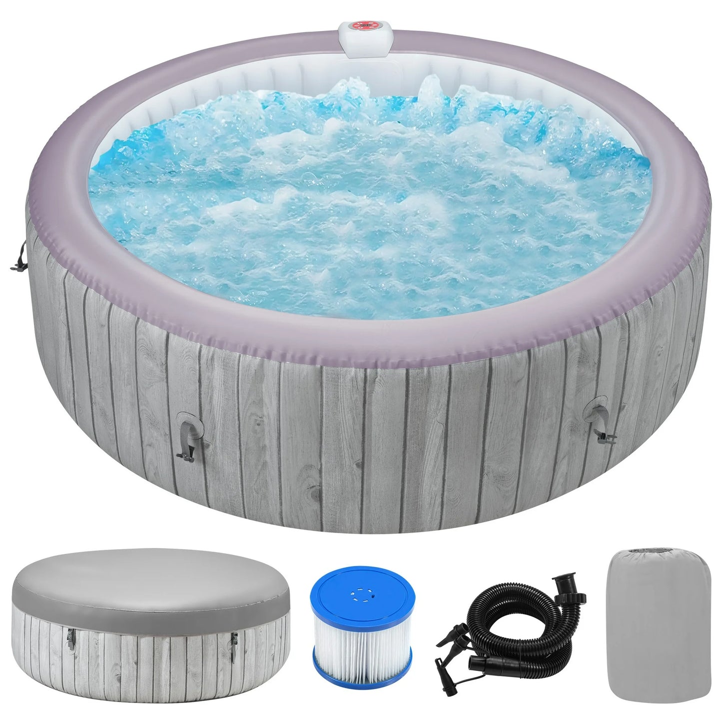 82" Round Inflatable Hot Tub, 4-6 Person Portable Outdoor Spa Hot Tub with Cover, Control Panel, 130 Jets and Filter, 1000L Blow Up Hottub, Gray