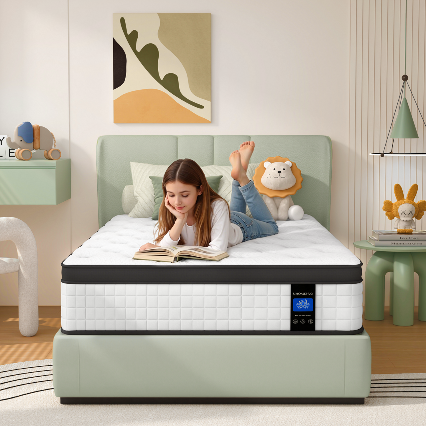 10 inch Twin Mattress, Sesslife Memory Foam Mattress in a Box, Cooling Gel Hybrid Mattress with Knitted Fabric, Twin Size Individual Pocket Spring Mattress, Medium Firm, CertiPUR-US, White/Black