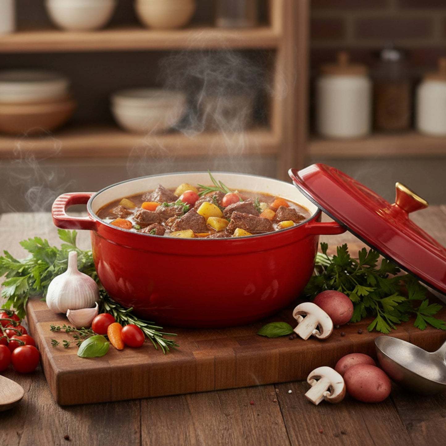 SESSLIFE 5QT Enameled Cast Iron Dutch Oven with Lid and Silicone Gloves for Bread Baking, 3-4 People, Gradient Red