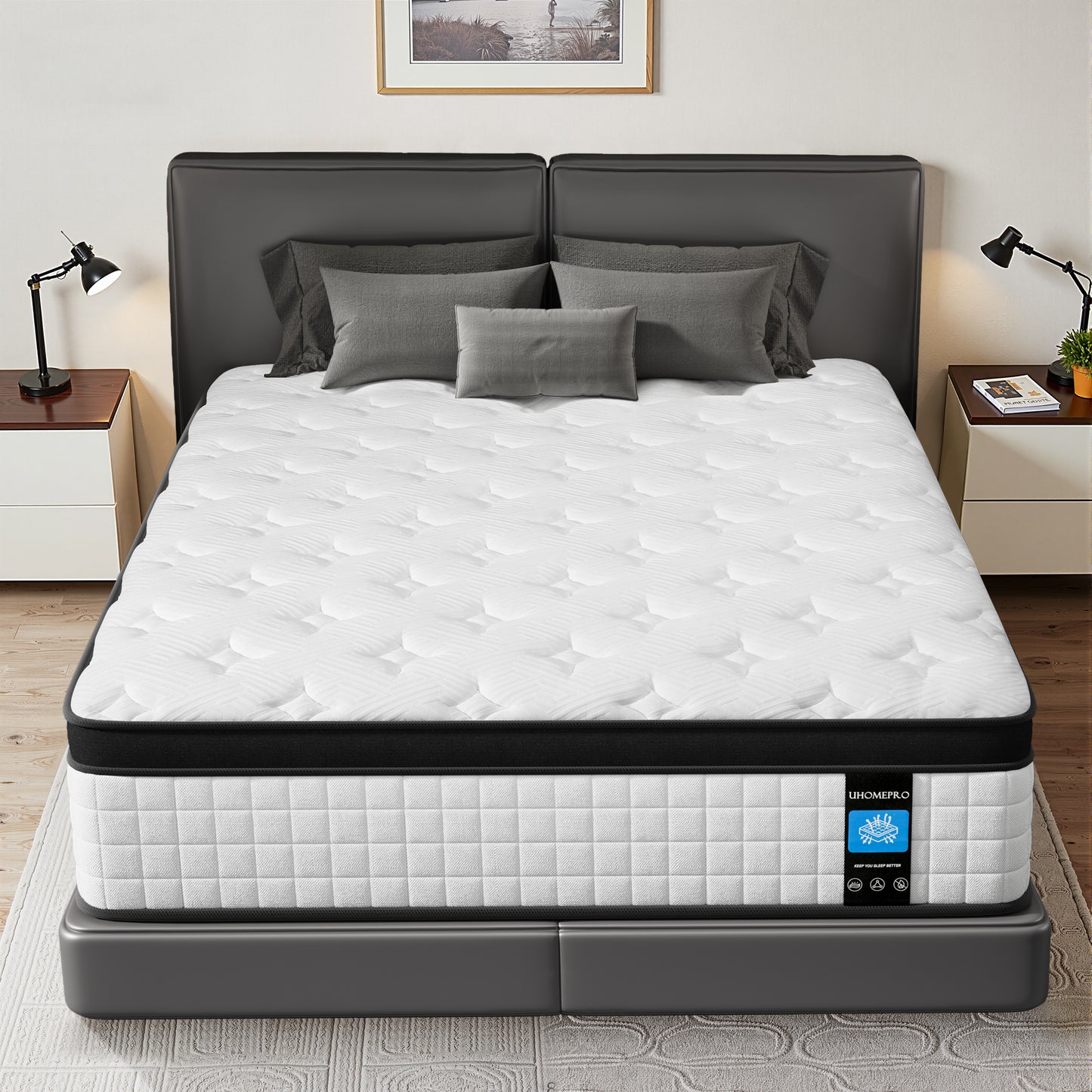 12 inch Twin Mattress, Sesslife Memory Foam Mattress in a Box, Cooling Gel Hybrid Mattress with Knitted Fabric, Twin Size Individual Pocket Spring Mattress, Medium Firm, CertiPUR-US, White/Black