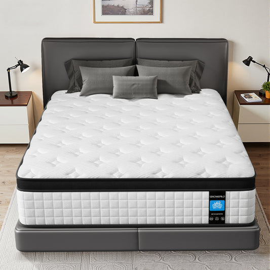 10 inch Twin Mattress, Sesslife Memory Foam Mattress in a Box, Cooling Gel Hybrid Mattress with Knitted Fabric, Twin Size Individual Pocket Spring Mattress, Medium Firm, CertiPUR-US, White/Black