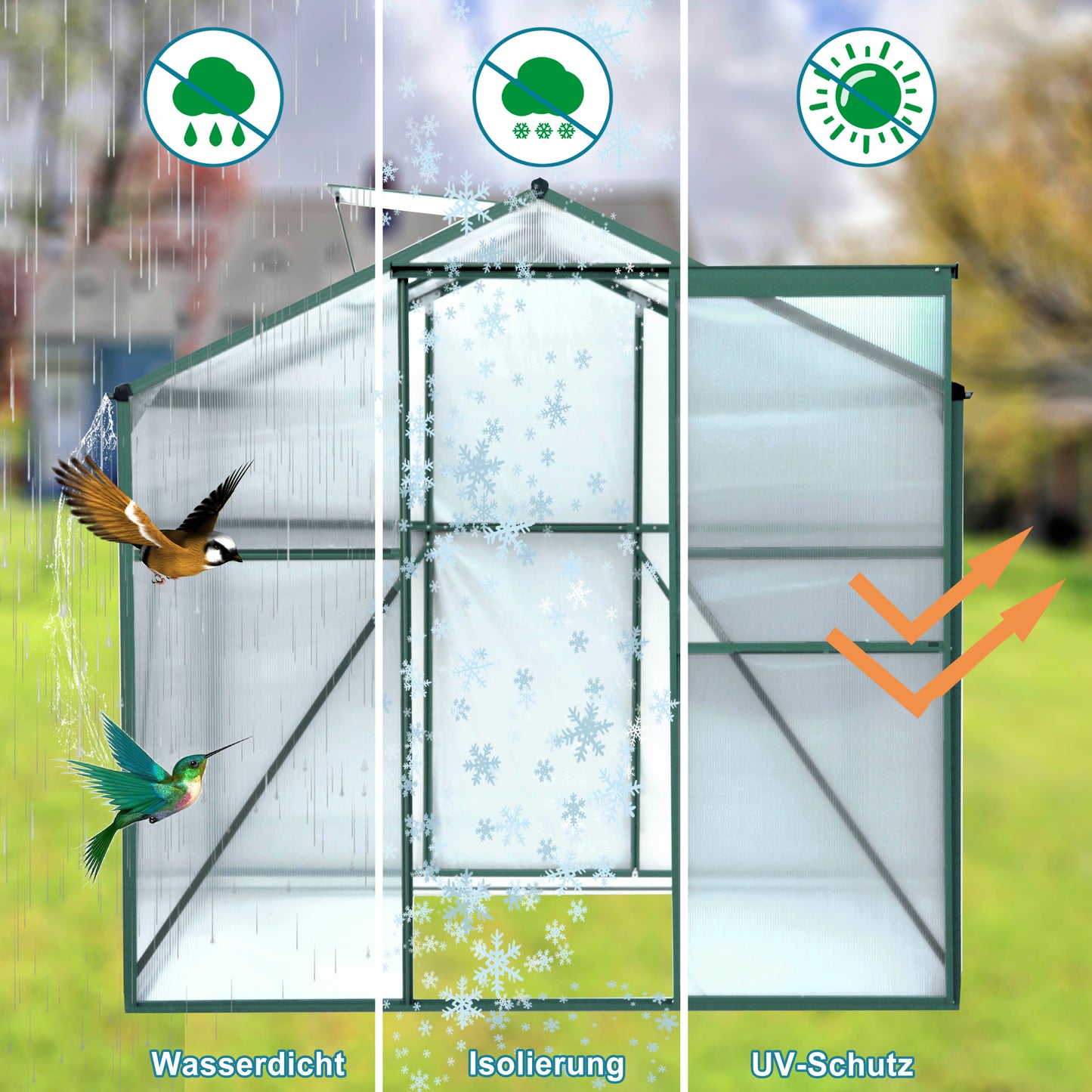 Greenhouse for Outdoors, 6.2' x 6.2' x 6.6' Aluminum Greenhouse with Window, Sliding Door