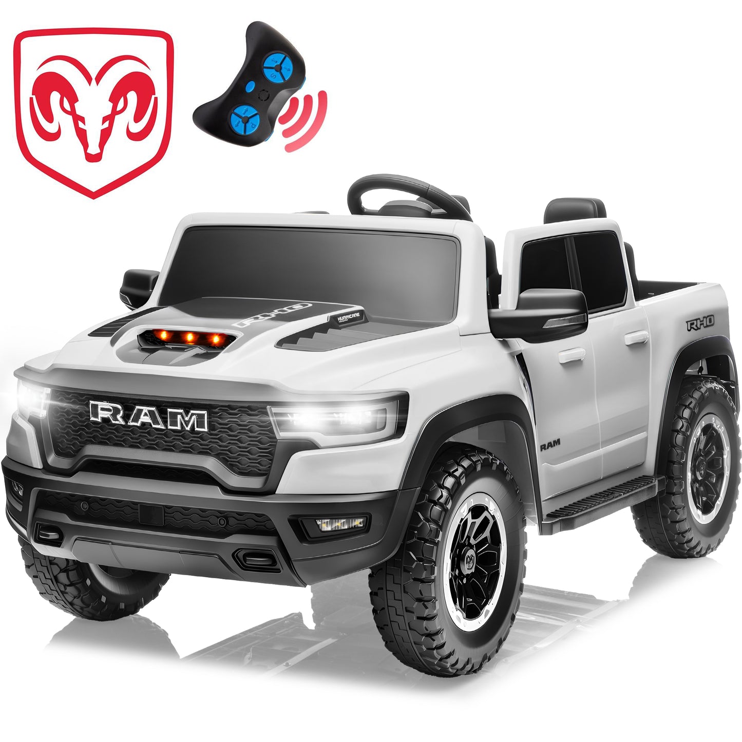 2 Seater Ride on Cars for Kids, RAM 1500 Extra large Real 24V Powered Ride on Toys with Remote Control, LED Light, MP3 Player, Electric Vehicles Ride on Truck for Boys Girls Gifts, Pink